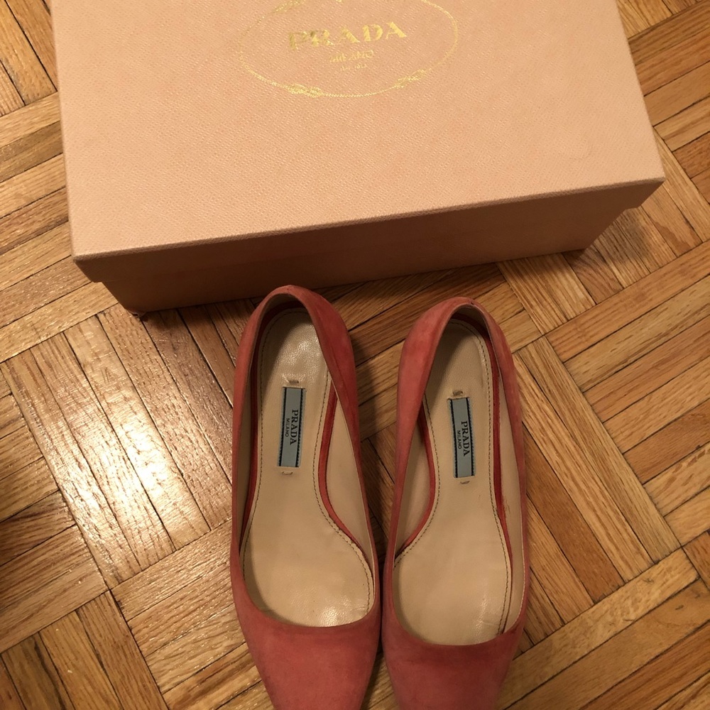 Authentic Prada coral color suede kitten heels size 36.5